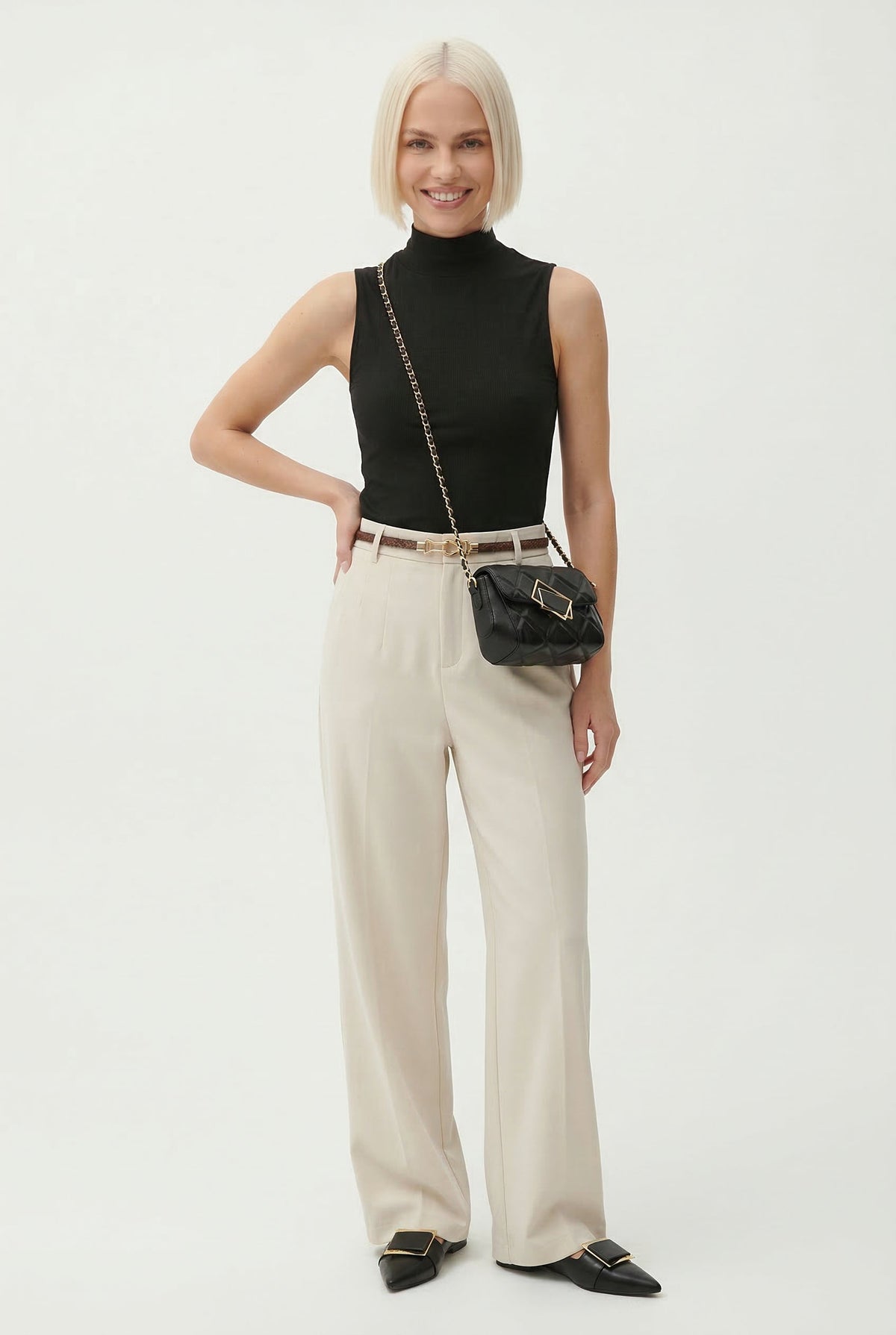 Milano Wool Wide Leg Trousers with High Waist and Belt 1