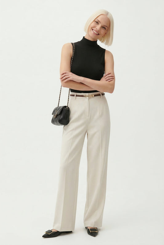 Milano Wool Wide Leg Trousers with High Waist and Belt 2