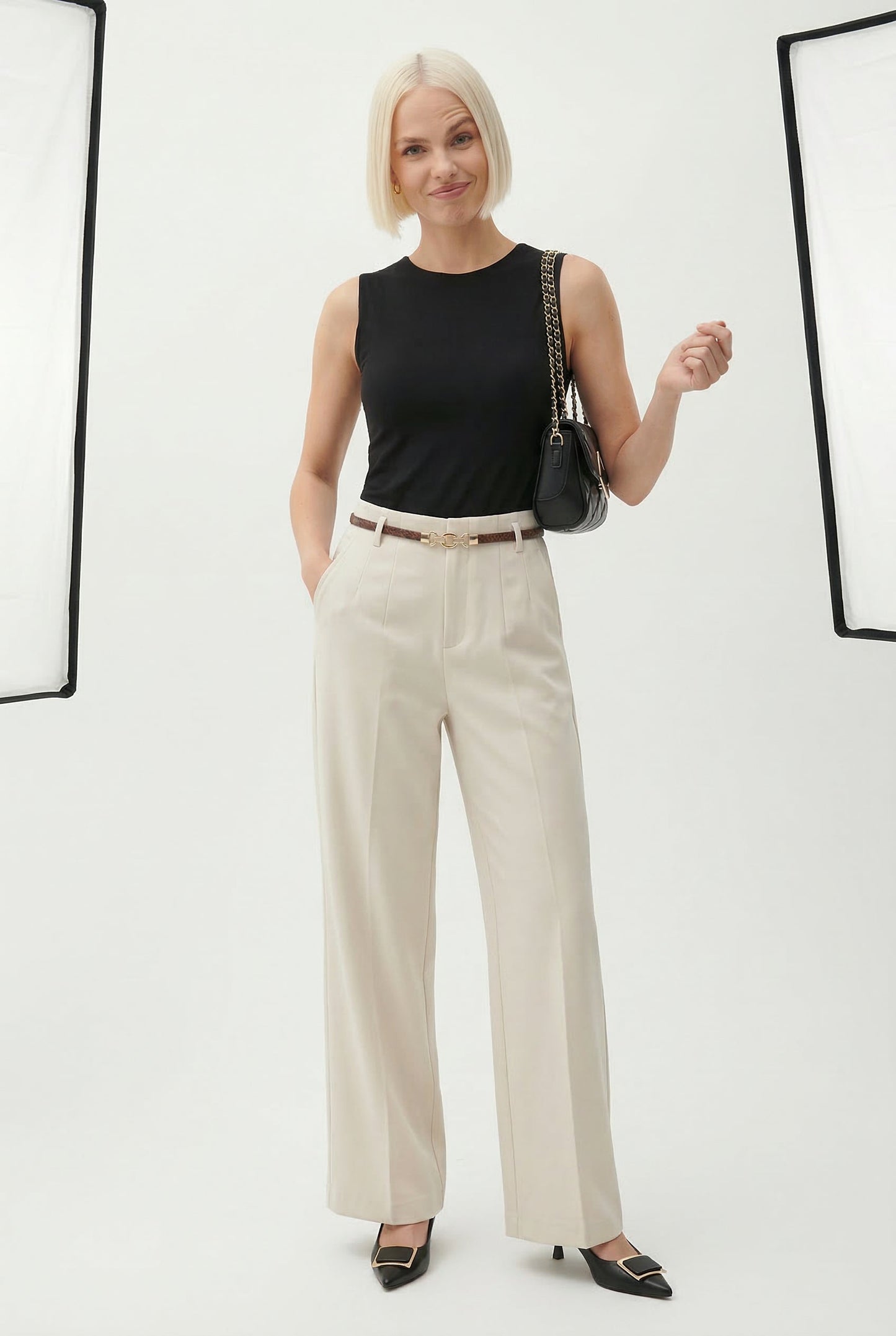 Milano Wool Wide Leg Trousers with High Waist and Belt 3