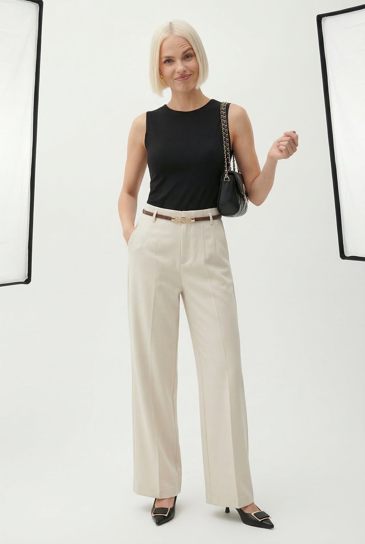Milano Wool Wide Leg Trousers with High Waist and Belt 3