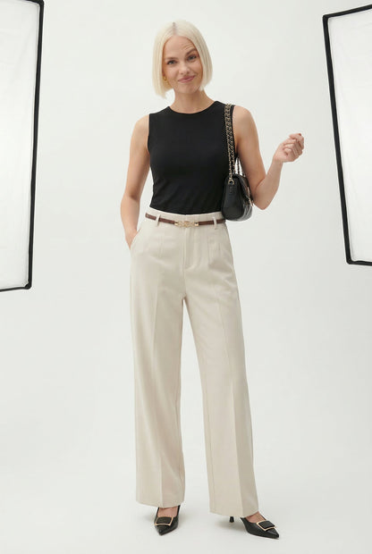 Milano Wool Wide Leg Trousers with High Waist and Belt 3
