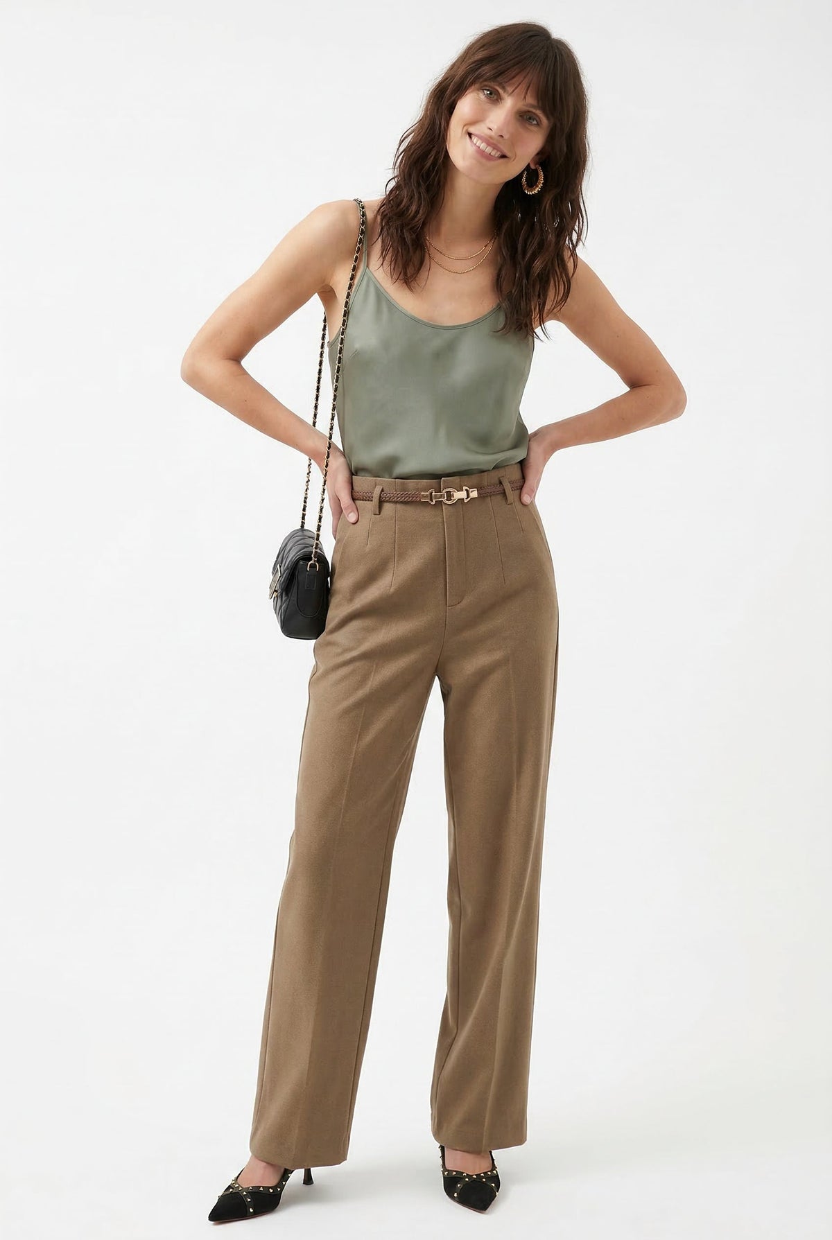 Milano Wool Wide Leg Trousers with High Waist and Belt 5