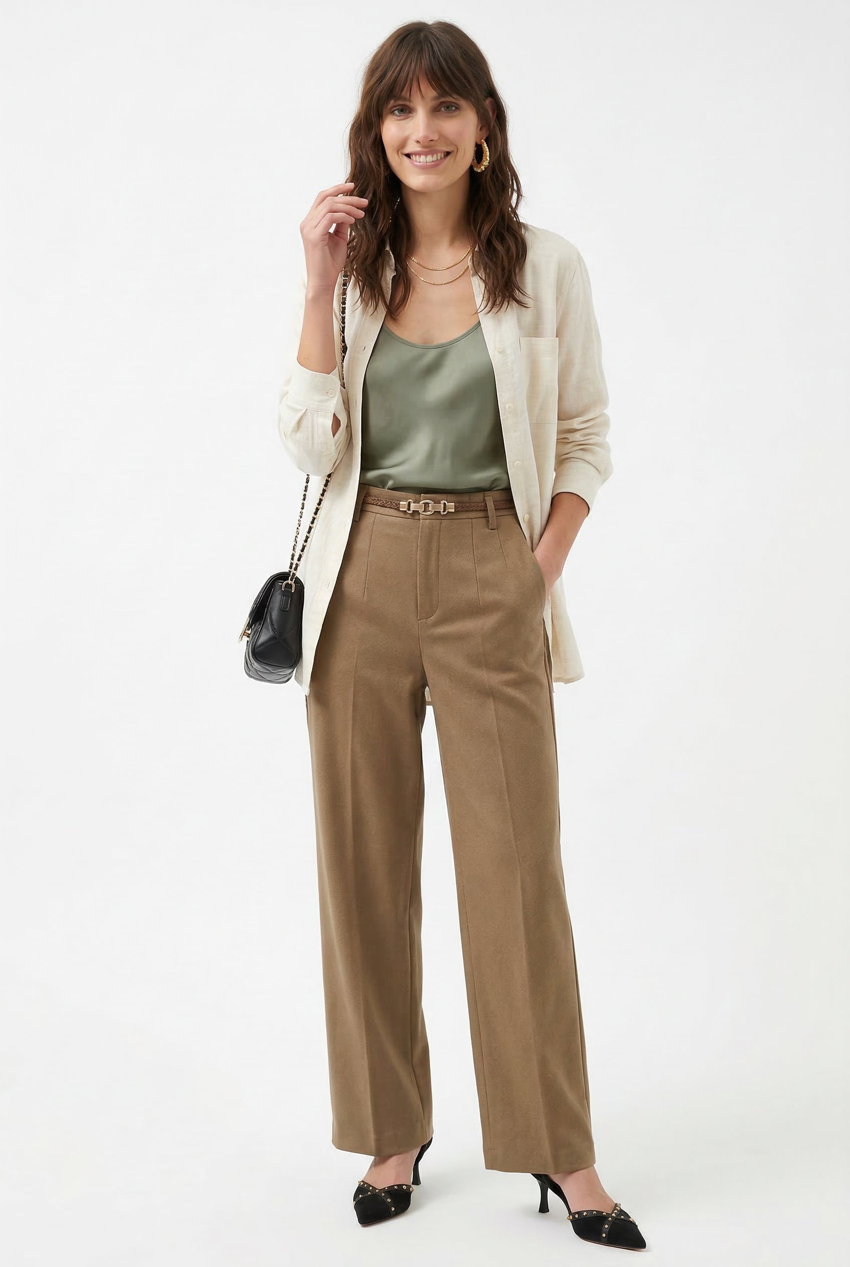 Milano Wool Wide Leg Trousers with High Waist and Belt 6
