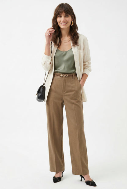 Milano Wool Wide Leg Trousers with High Waist and Belt 6