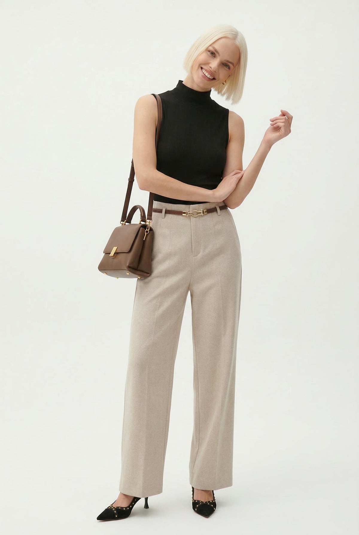 Milano Wool Wide Leg Trousers with High Waist and Belt 7