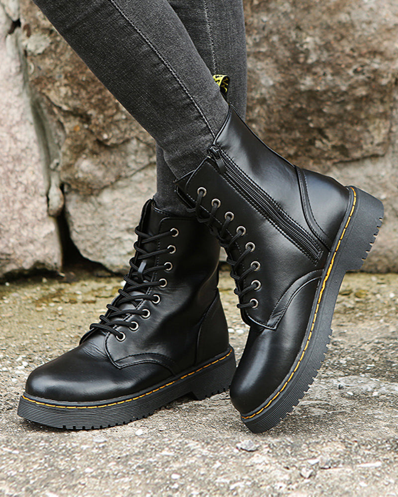 Monica Black Ankle Boots - Breathable Leather, Lacing & Zipper Closure 2
