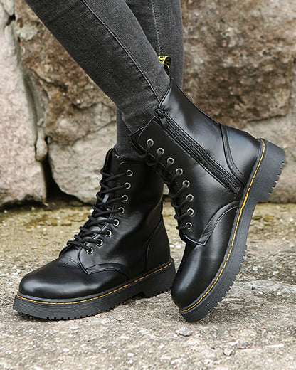 Monica Black Ankle Boots - Breathable Leather, Lacing & Zipper Closure 2