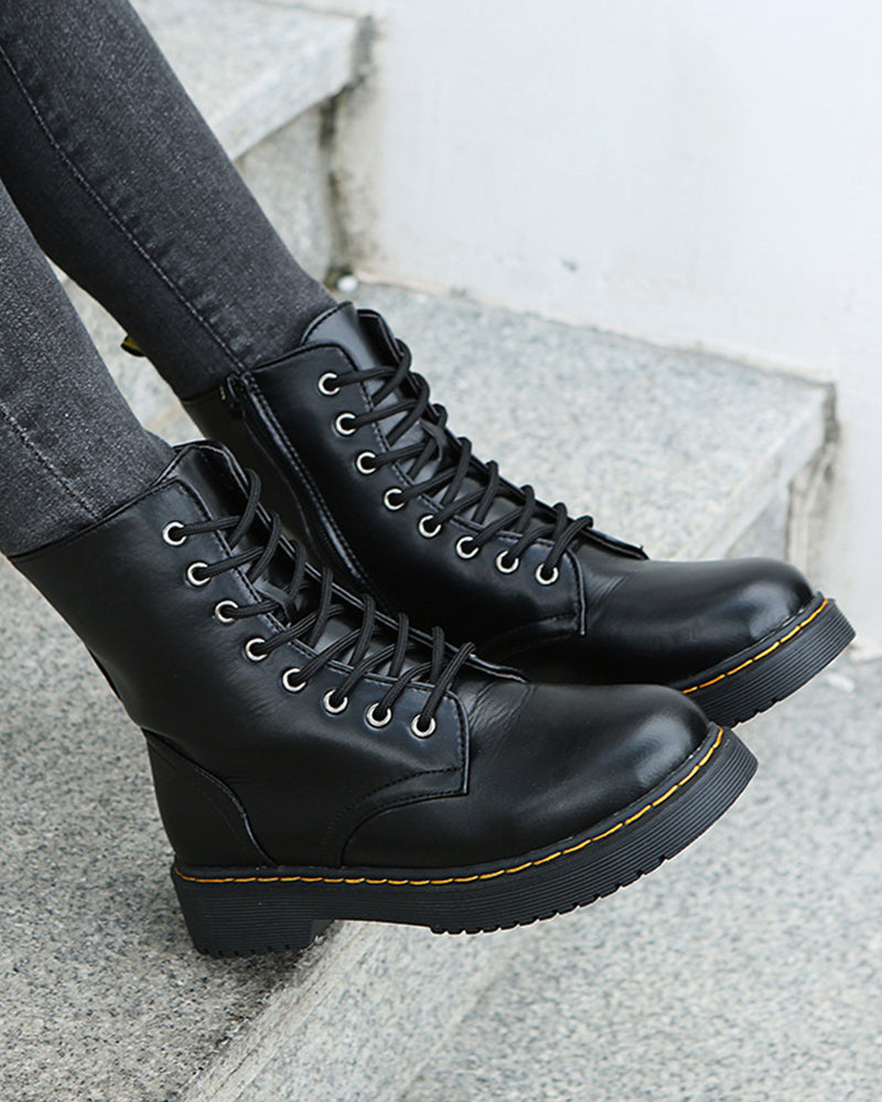 Monica Black Ankle Boots - Breathable Leather, Lacing & Zipper Closure 3