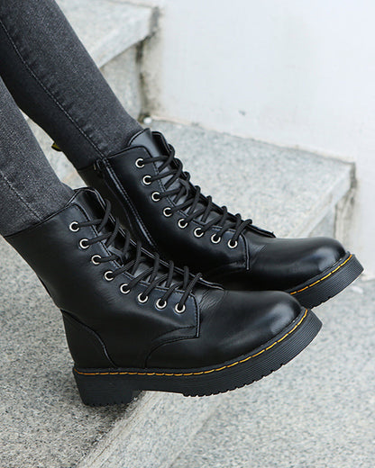 Monica Black Ankle Boots - Breathable Leather, Lacing & Zipper Closure 3