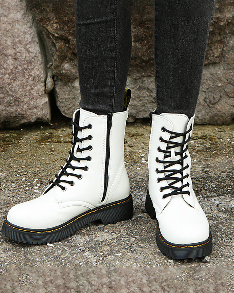 Monica Black Ankle Boots - Breathable Leather, Lacing & Zipper Closure 4