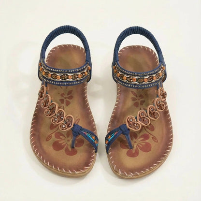 Moon Boho Strappy Flat Sandals With Floral Appliqués & Beaded Straps 4