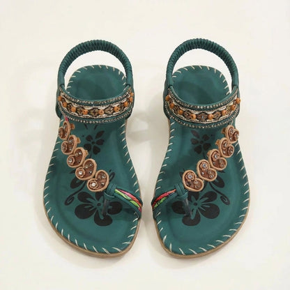 Moon Boho Strappy Flat Sandals With Floral Appliqués & Beaded Straps 5