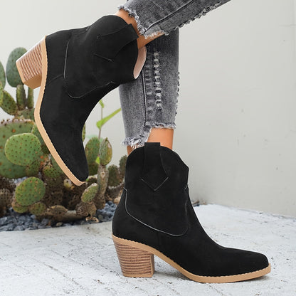 Naomi Black Chelsea Ankle Boots with Block Heel and Western Stitch Detailing 0