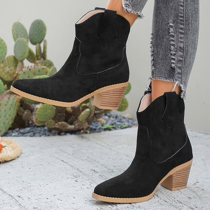 Naomi Black Chelsea Ankle Boots with Block Heel and Western Stitch Detailing 2