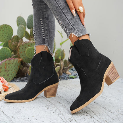Naomi Black Chelsea Ankle Boots with Block Heel and Western Stitch Detailing 4