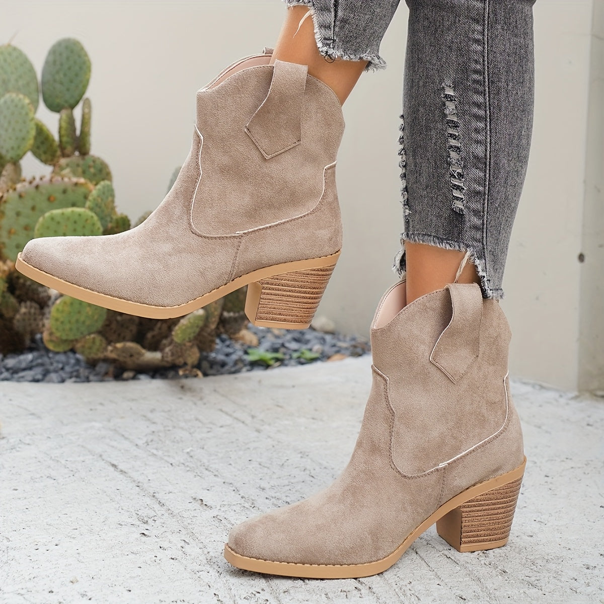 Naomi Black Chelsea Ankle Boots with Block Heel and Western Stitch Detailing 6
