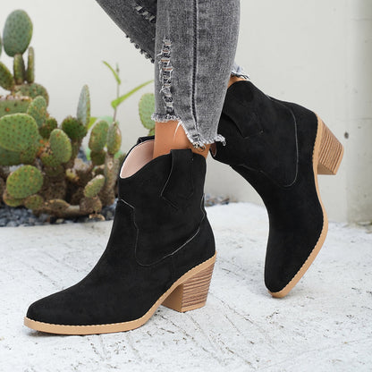 Naomi Black Chelsea Ankle Boots with Block Heel and Western Stitch Detailing 7