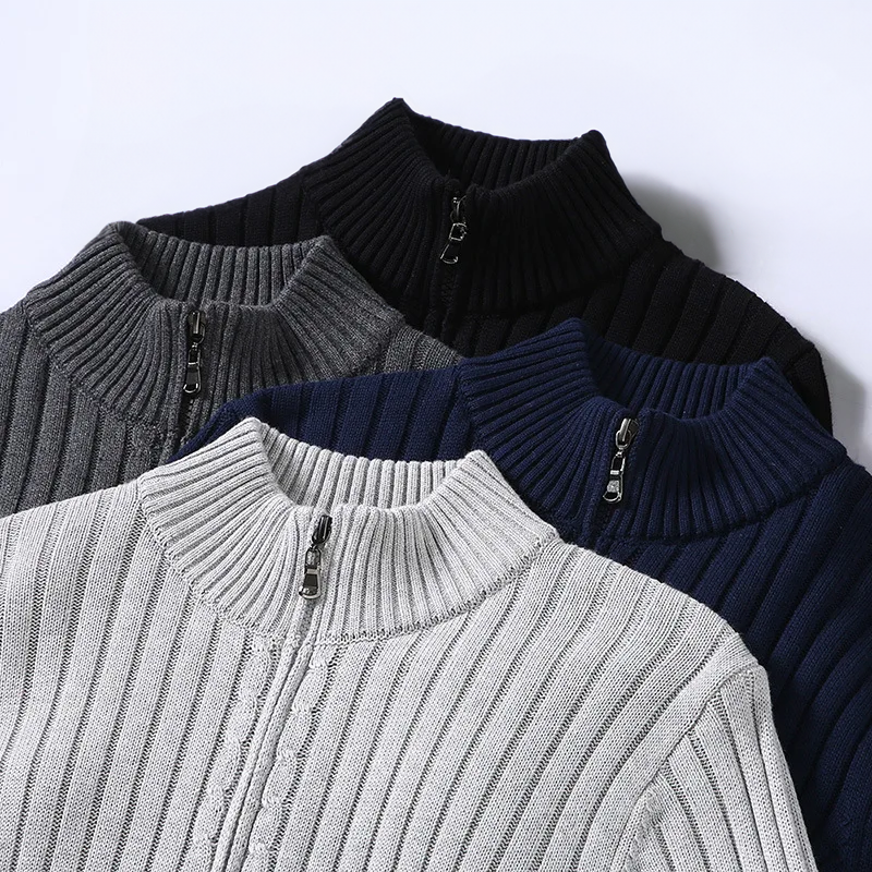 Noah - Men's Zip Up Cardigan Sweater, Soft Fabric, Ribbed Cuffs, Black 3