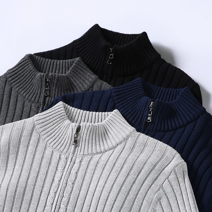 Noah - Men's Zip Up Cardigan Sweater, Soft Fabric, Ribbed Cuffs, Black 3