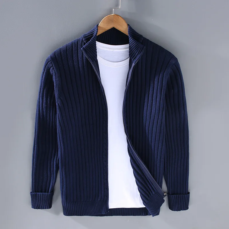 Noah - Men's Zip Up Cardigan Sweater, Soft Fabric, Ribbed Cuffs, Black 4