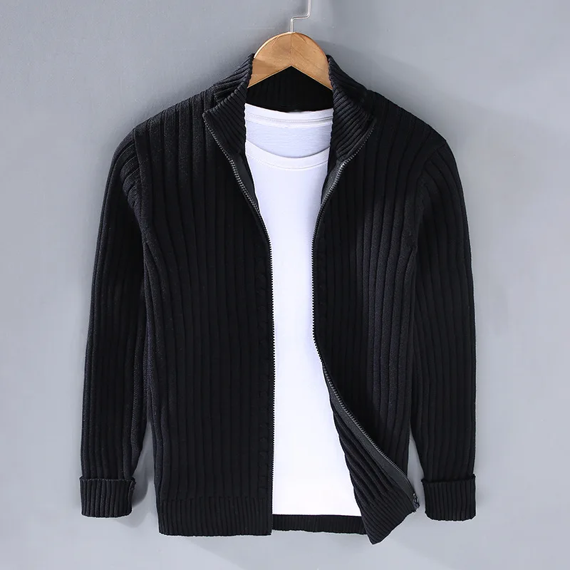 Noah - Men's Zip Up Cardigan Sweater, Soft Fabric, Ribbed Cuffs, Black 5