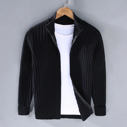 Noah - Men's Zip Up Cardigan Sweater, Soft Fabric, Ribbed Cuffs, Black 5