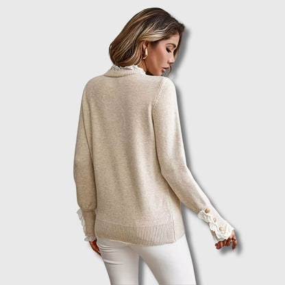 Odalys Knit Pullover Sweater with Lace Trim and Gold Button Cuffs 1