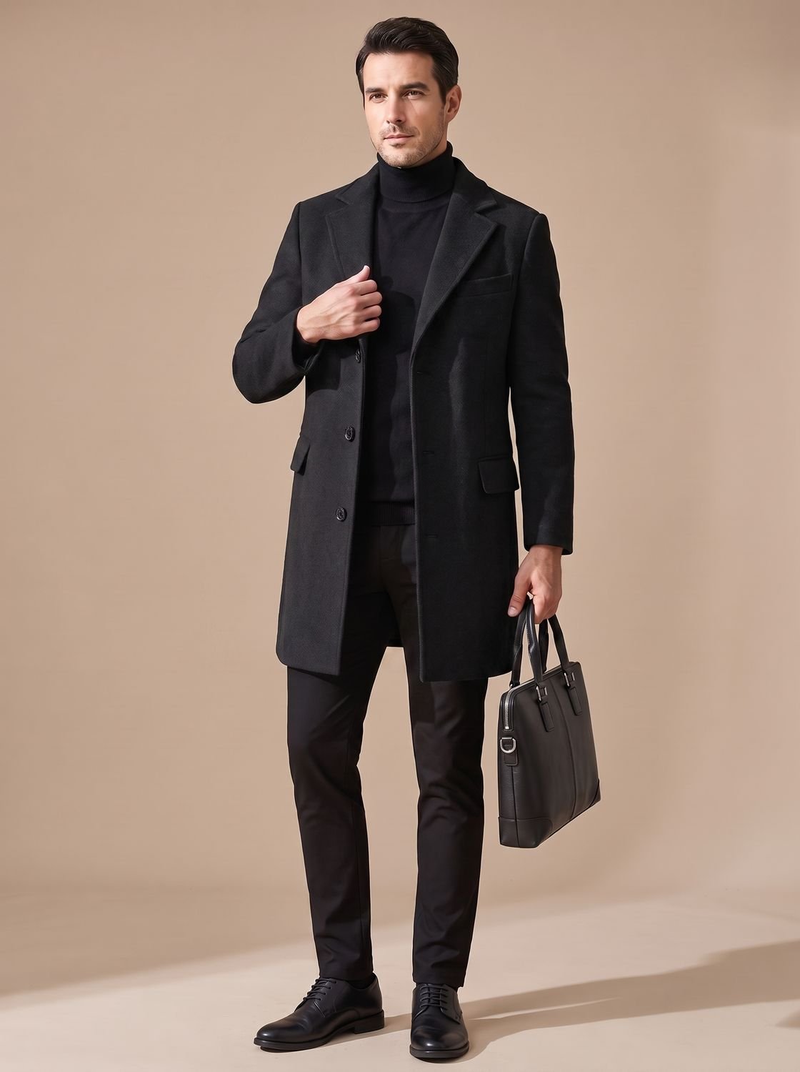 Oscar Wool-Look Winter Overcoat - Tailored Single-Breasted Style with Flap Pockets 0