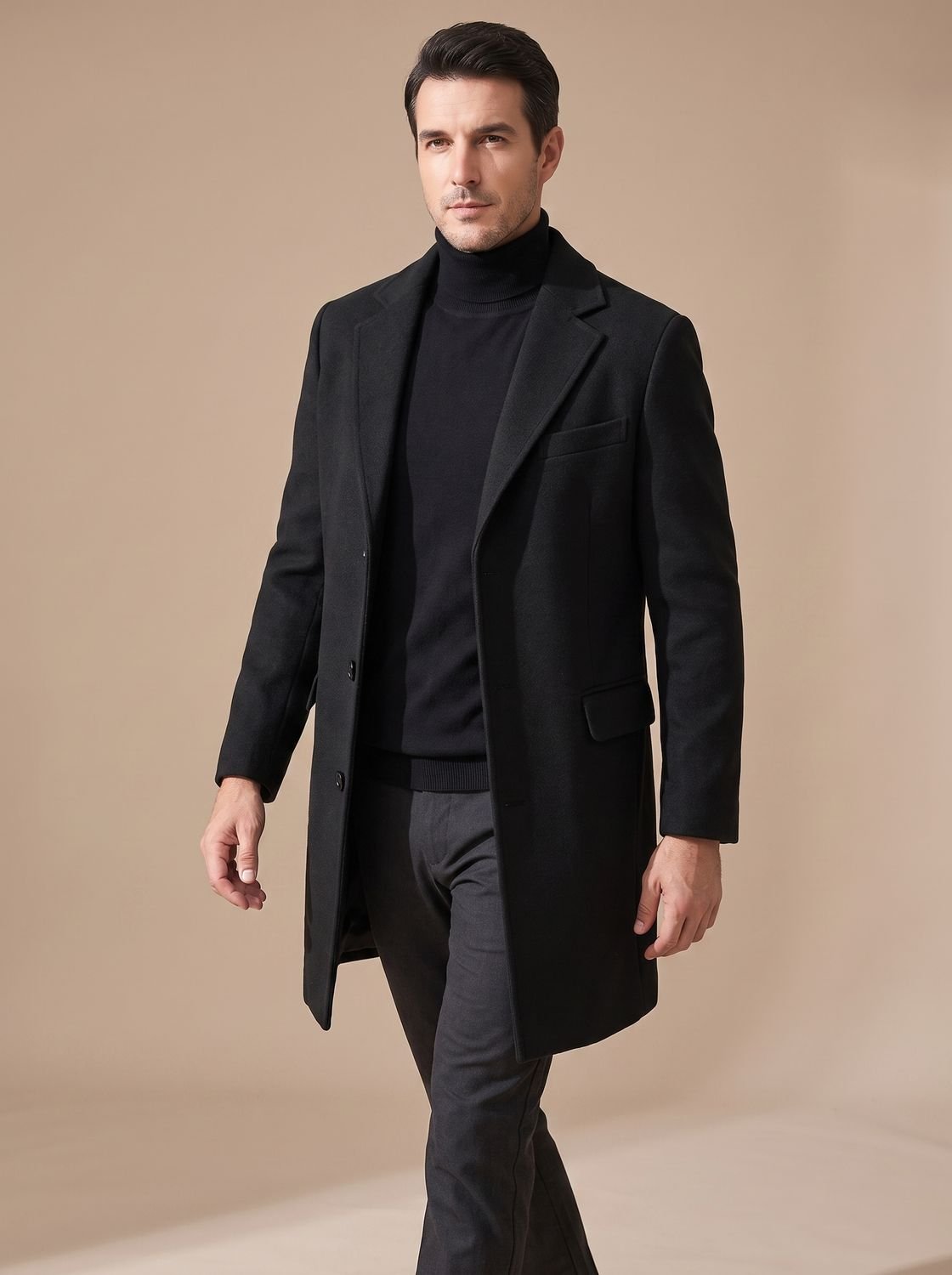 Oscar Wool-Look Winter Overcoat - Tailored Single-Breasted Style with Flap Pockets 2