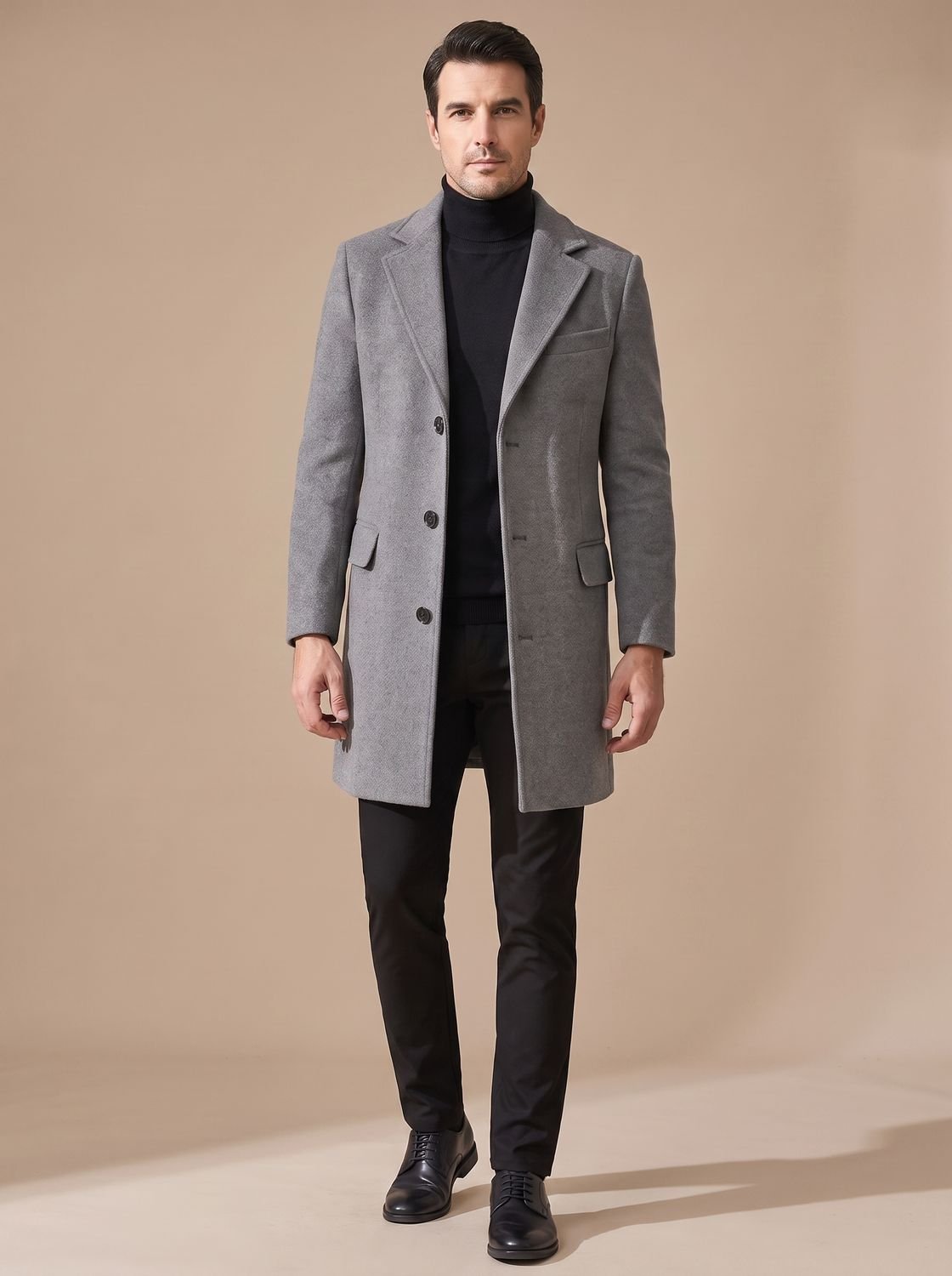 Oscar Wool-Look Winter Overcoat - Tailored Single-Breasted Style with Flap Pockets 3