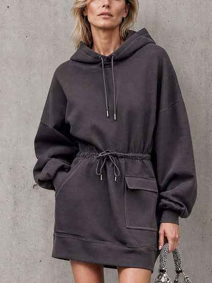 Oversized Hooded Sweatshirt Dress With Drawstring Waist And Pockets 4