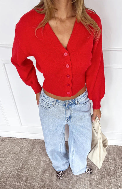 Oversized Knit Cardigan Sweater with Button Front and V-Neck for Cozy Style 3