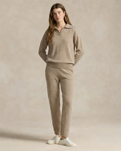 Palermo Knit Set with Polo Collar Sweater & High-Waist Harem Pants 0