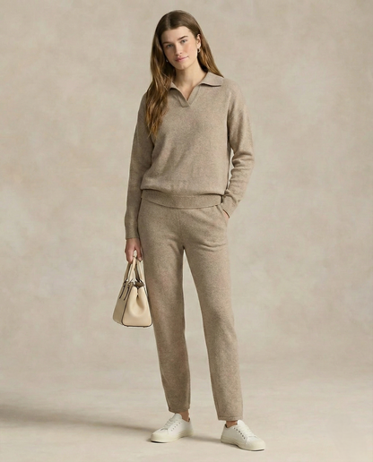 Palermo Knit Set with Polo Collar Sweater & High-Waist Harem Pants 1