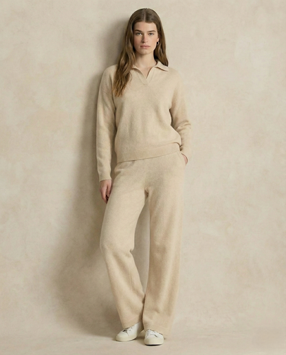 Palermo Knit Set with Polo Collar Sweater & High-Waist Harem Pants 4