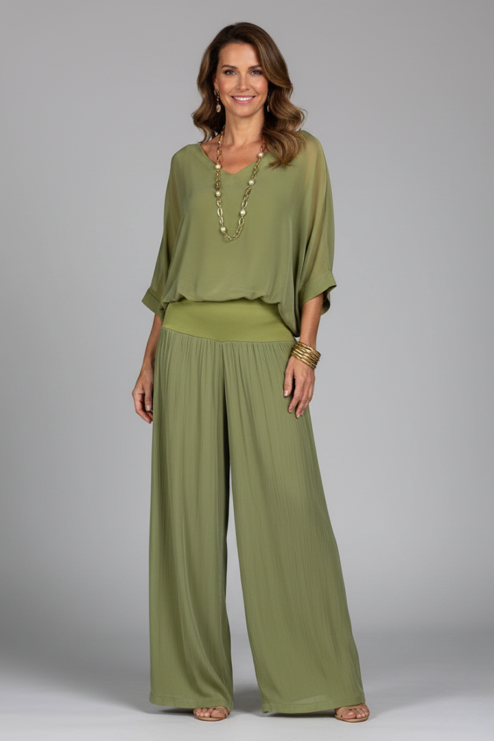 Penelope V-Neck Wide Leg Two Piece Set - Lightweight Loungewear for Effortless Style 0