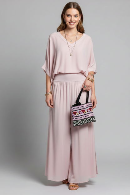 Penelope V-Neck Wide Leg Two Piece Set - Lightweight Loungewear for Effortless Style 12