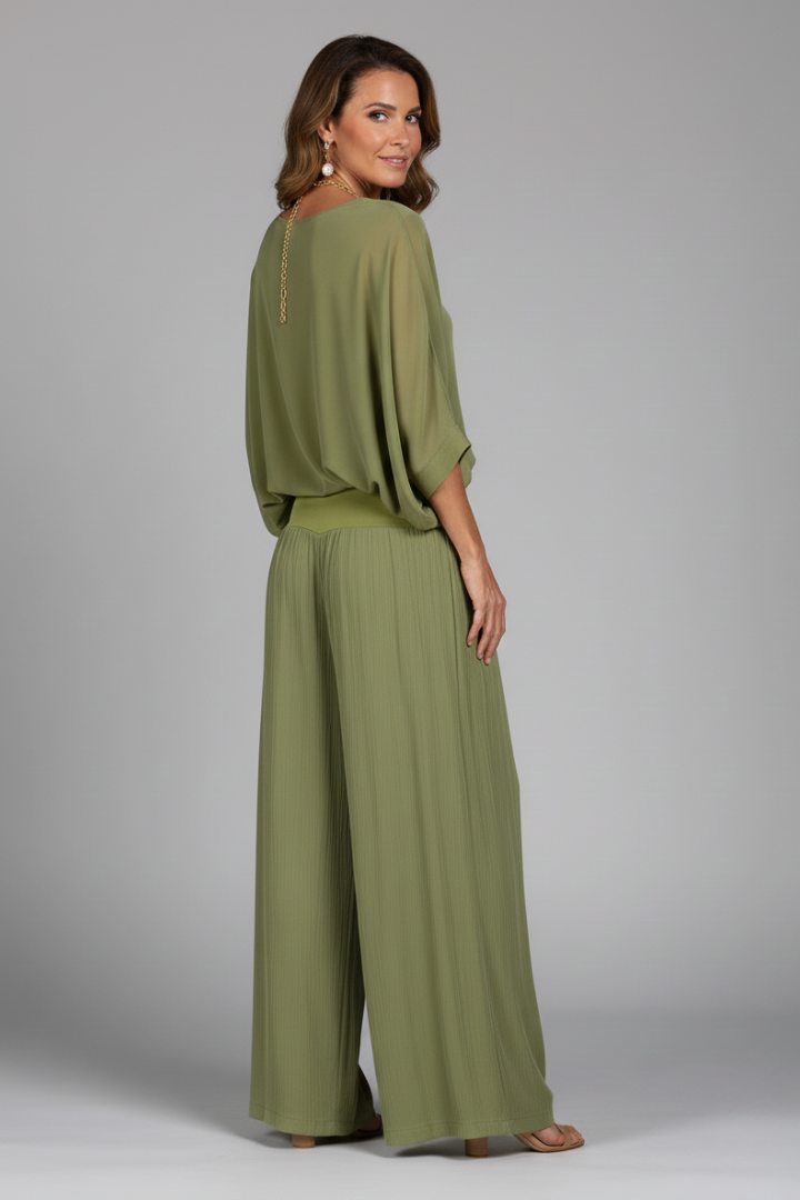 Penelope V-Neck Wide Leg Two Piece Set - Lightweight Loungewear for Effortless Style 4