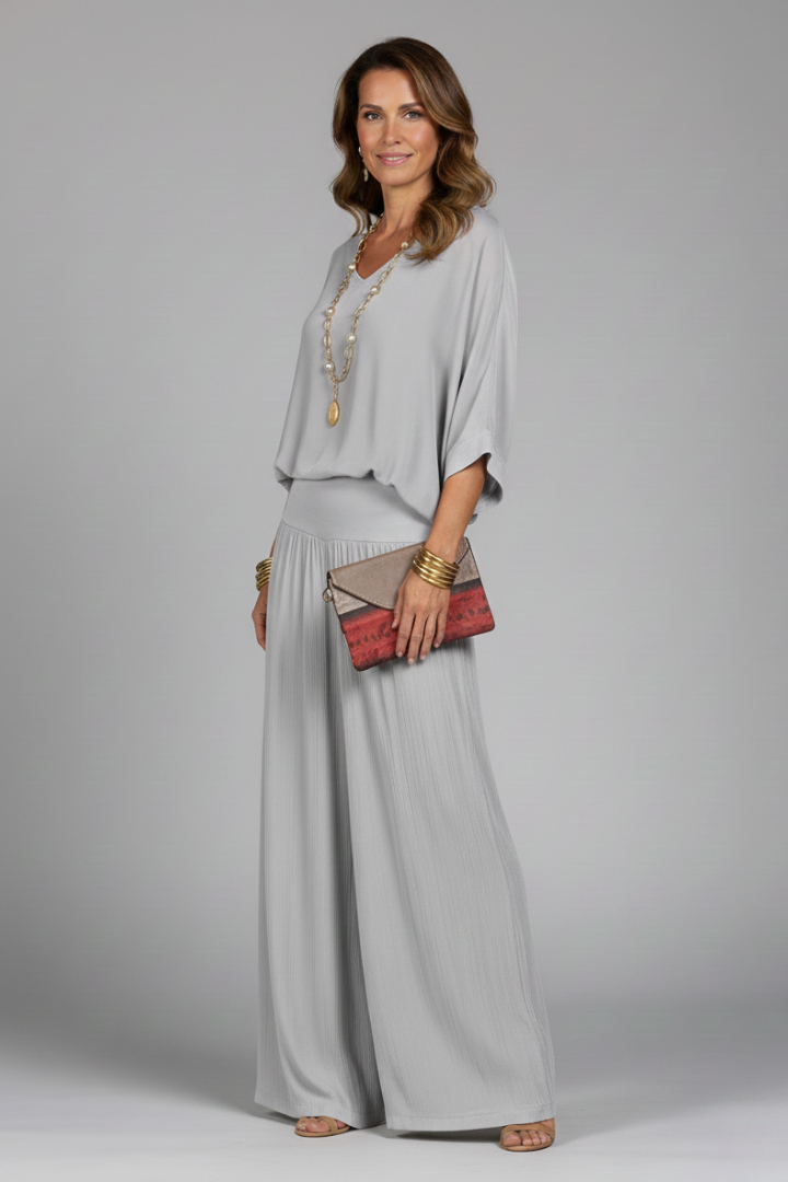 Penelope V-Neck Wide Leg Two Piece Set - Lightweight Loungewear for Effortless Style 5