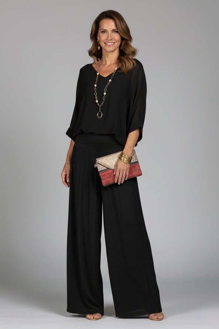 Penelope V-Neck Wide Leg Two Piece Set - Lightweight Loungewear for Effortless Style 6