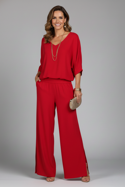 Penelope V-Neck Wide Leg Two Piece Set - Lightweight Loungewear for Effortless Style 9