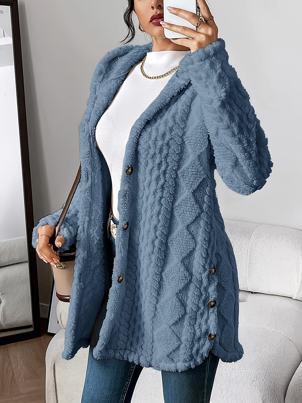 Plush Hooded Cardigan Sweater - Ultra-Soft Long Cardigan with a Hood 2