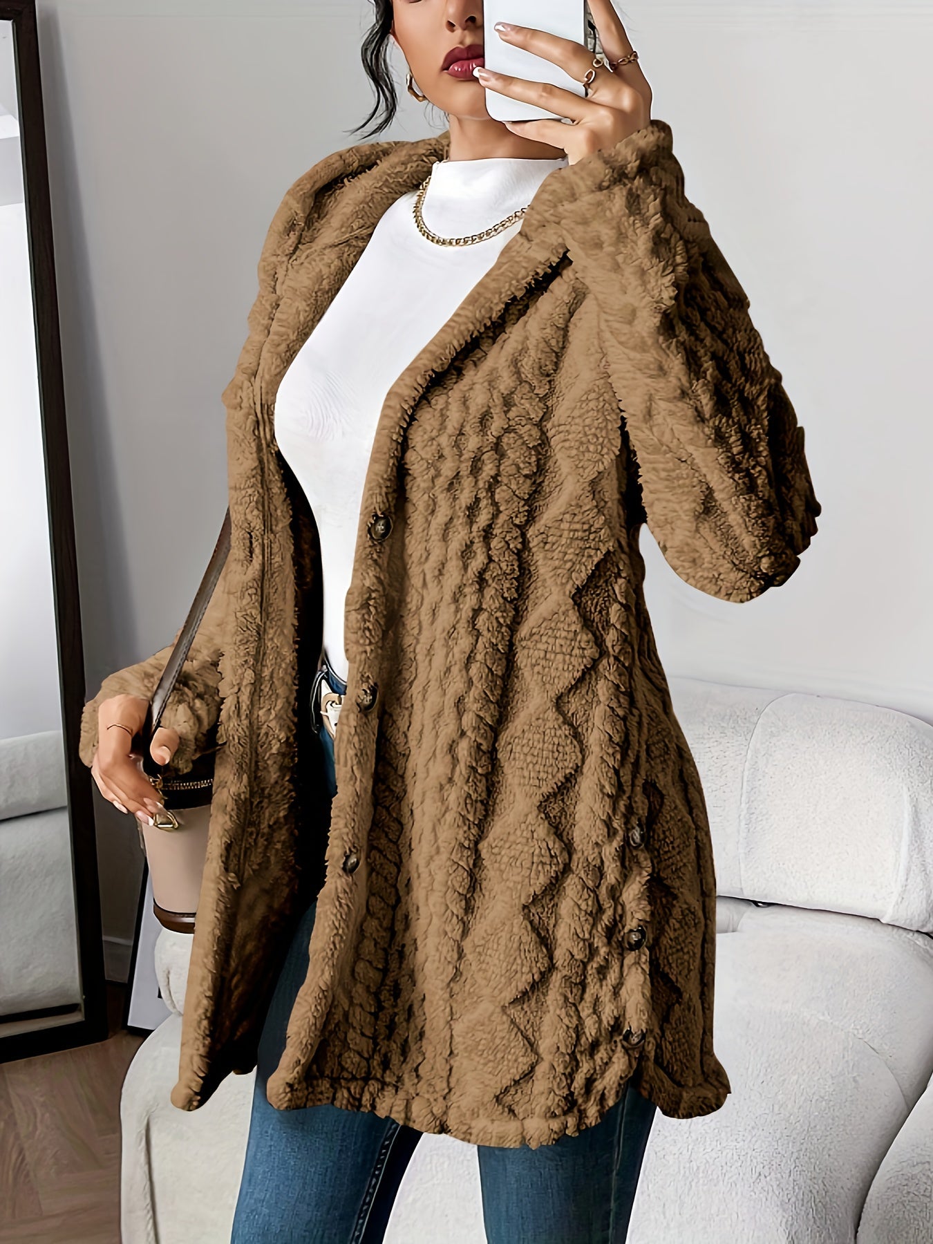 Plush Hooded Cardigan Sweater - Ultra-Soft Long Cardigan with a Hood 3