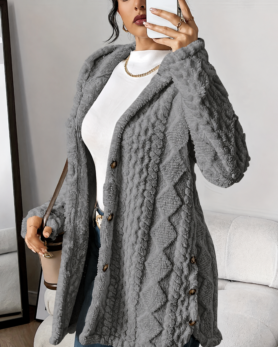 Plush Hooded Cardigan Sweater - Ultra-Soft Long Cardigan with a Hood 4