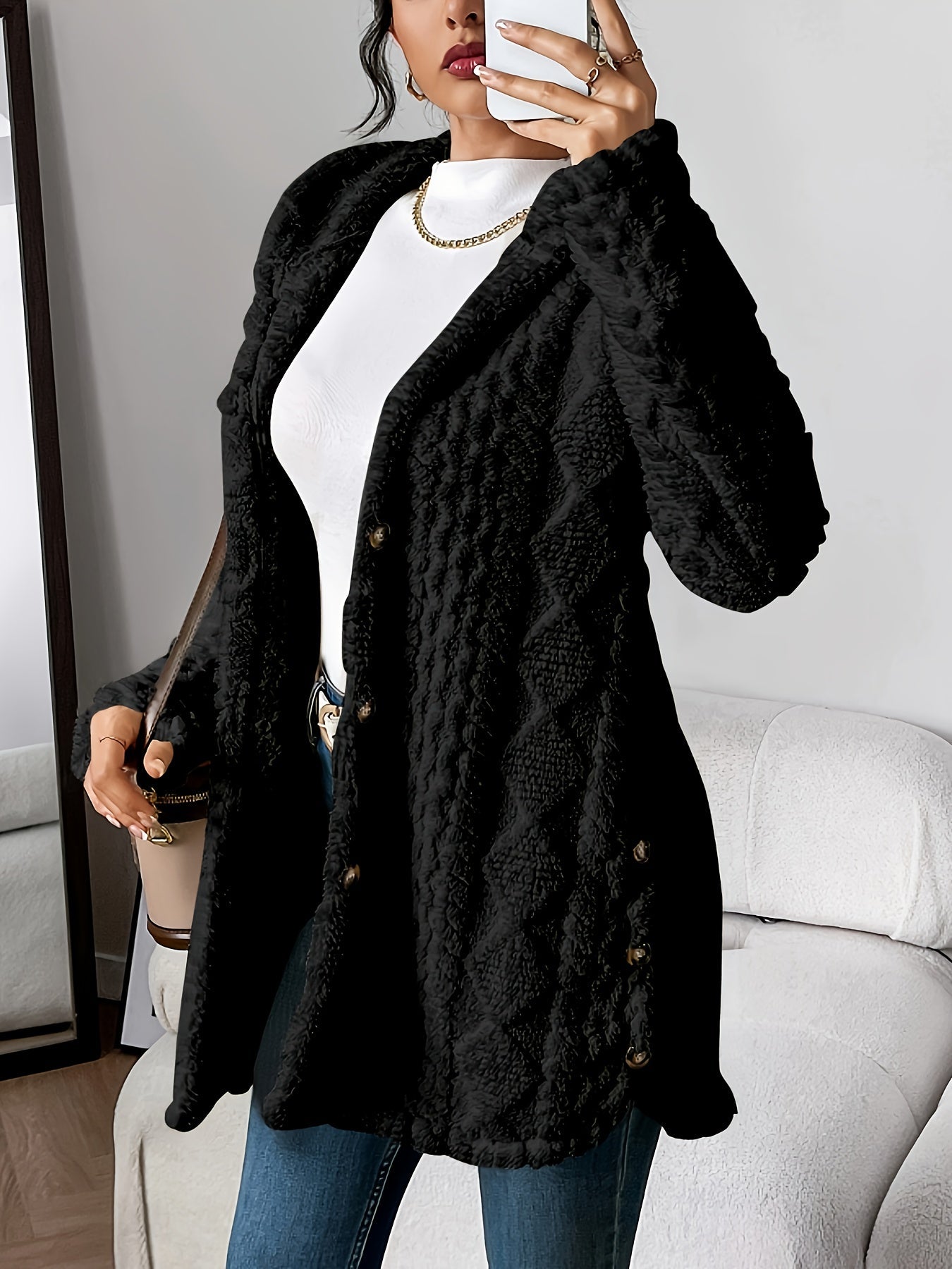 Plush Hooded Cardigan Sweater - Ultra-Soft Long Cardigan with a Hood 5