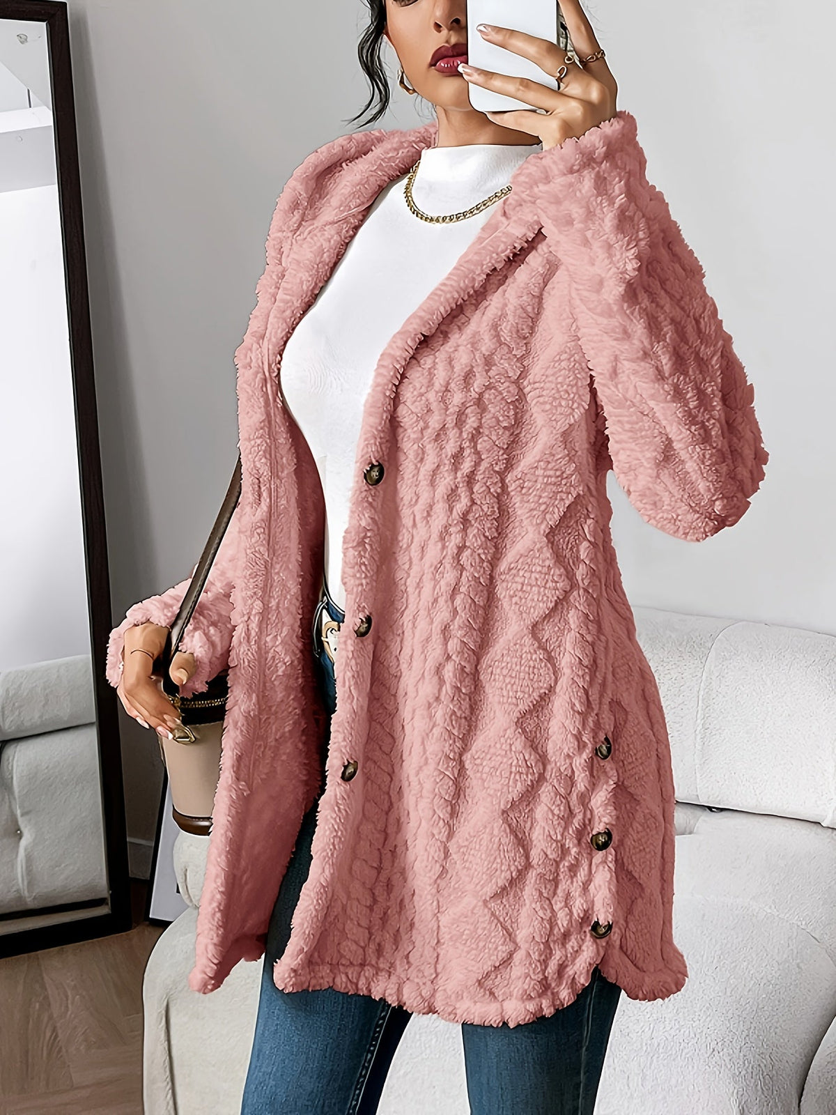 Plush Hooded Cardigan Sweater - Ultra-Soft Long Cardigan with a Hood 7