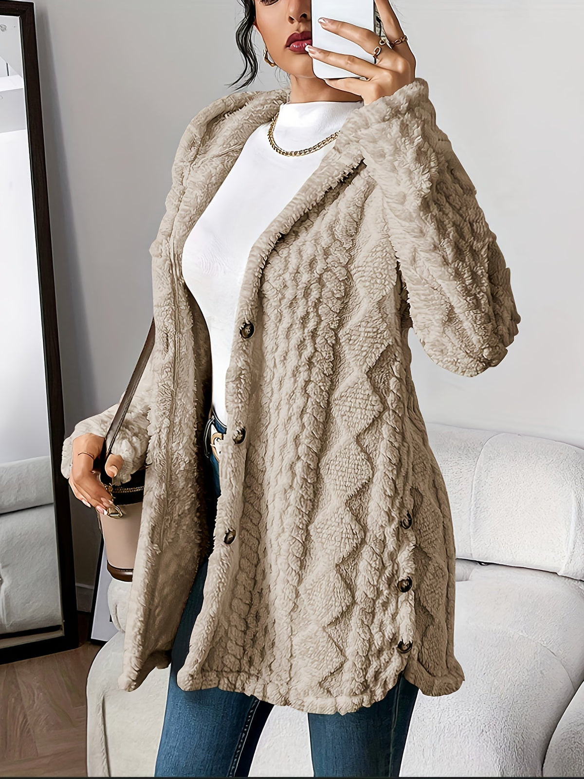 Plush Hooded Cardigan Sweater - Ultra-Soft Long Cardigan with a Hood 9