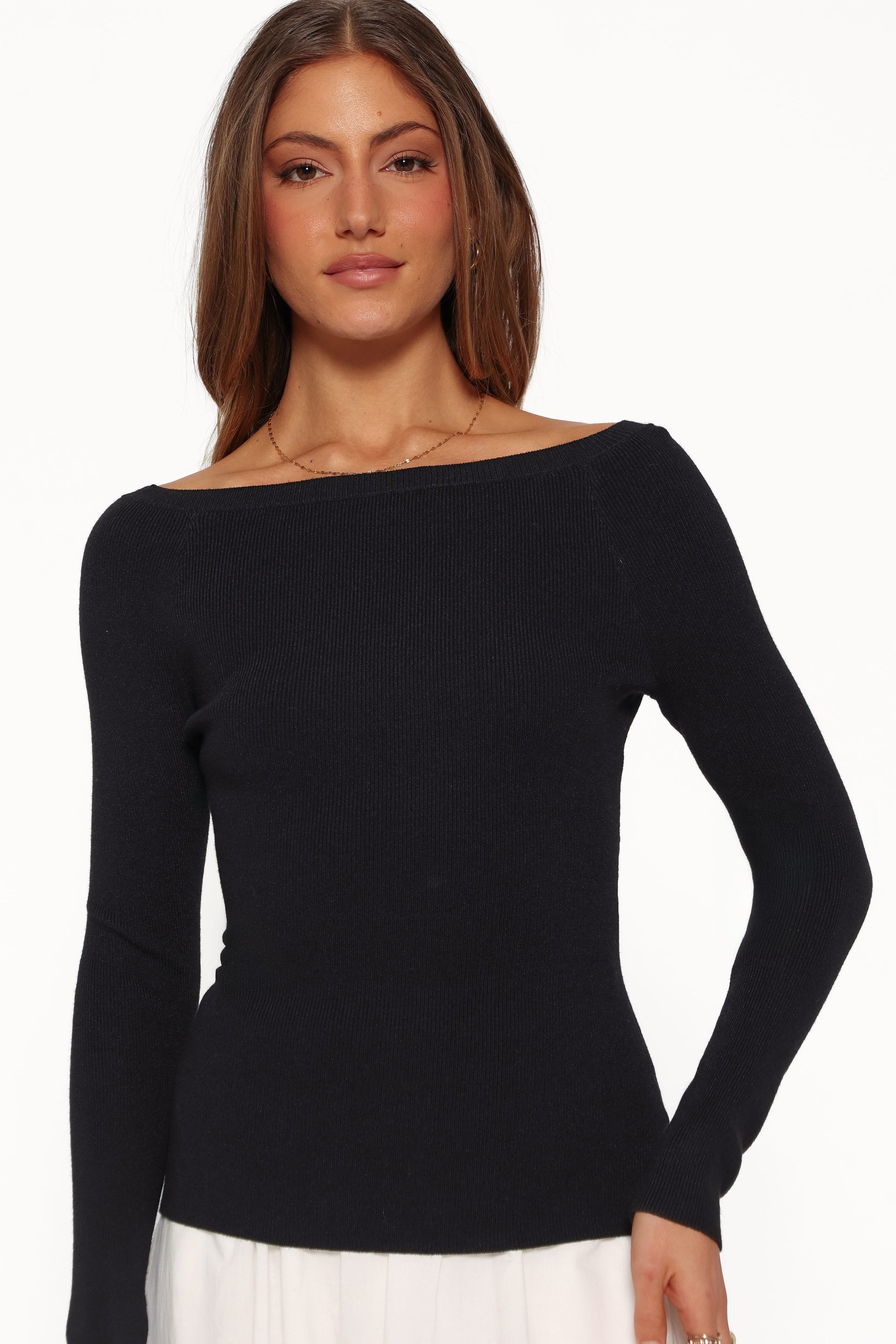 Presley Knit Top - Ribbed Long Sleeve with Wide Boat Neckline for Effortless Style 1