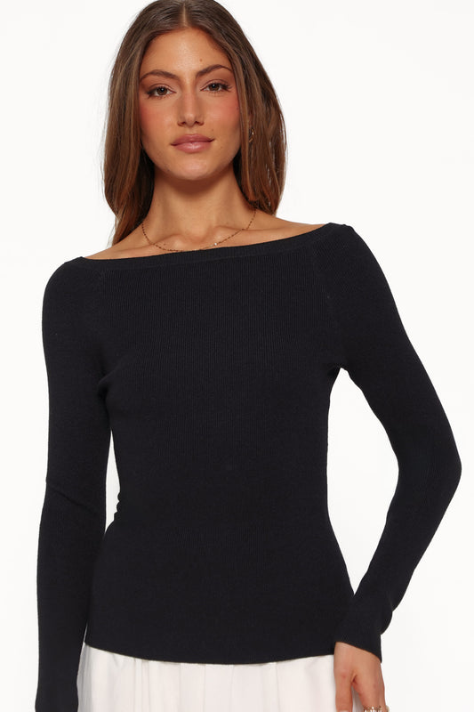 Presley Knit Top - Ribbed Long Sleeve with Wide Boat Neckline for Effortless Style 1