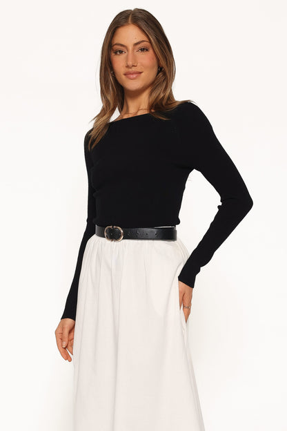 Presley Knit Top - Ribbed Long Sleeve with Wide Boat Neckline for Effortless Style 2